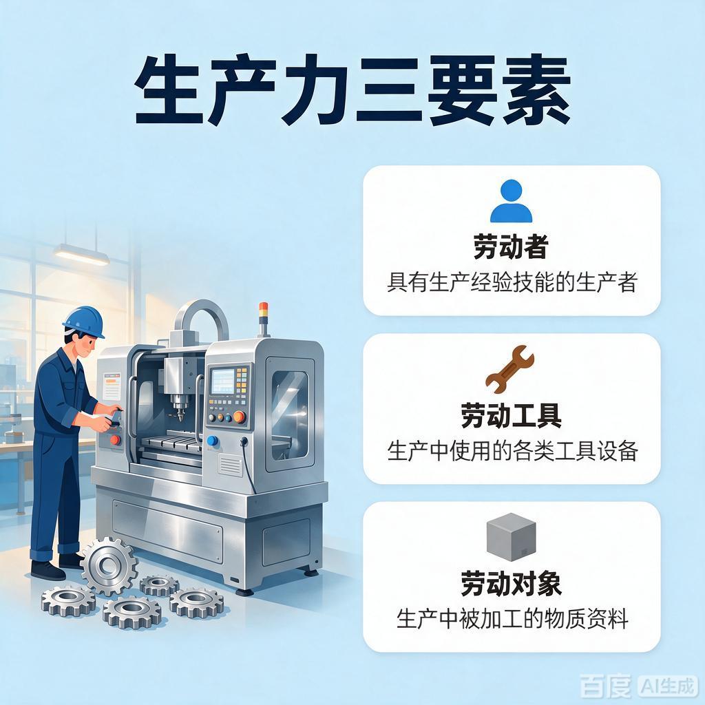 马克思认为生产力的基本三要素是劳动者、劳动资料和劳动对象 。在生产力三要素中劳动