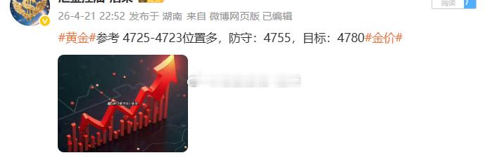 黄金4725位置多，现行情如期上涨，现报价4741位置，多单顺利浮盈160个点，