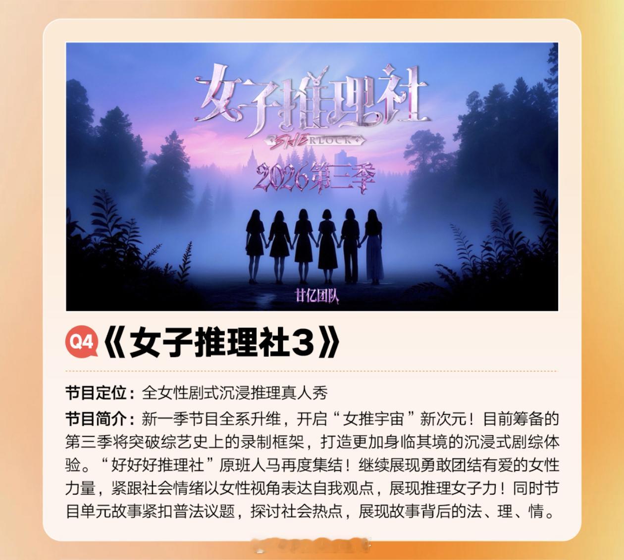 女子推理社3🥭八月录制常驻嘉宾：戚薇、李一桐、李雪琴、田曦薇、张艺凡 