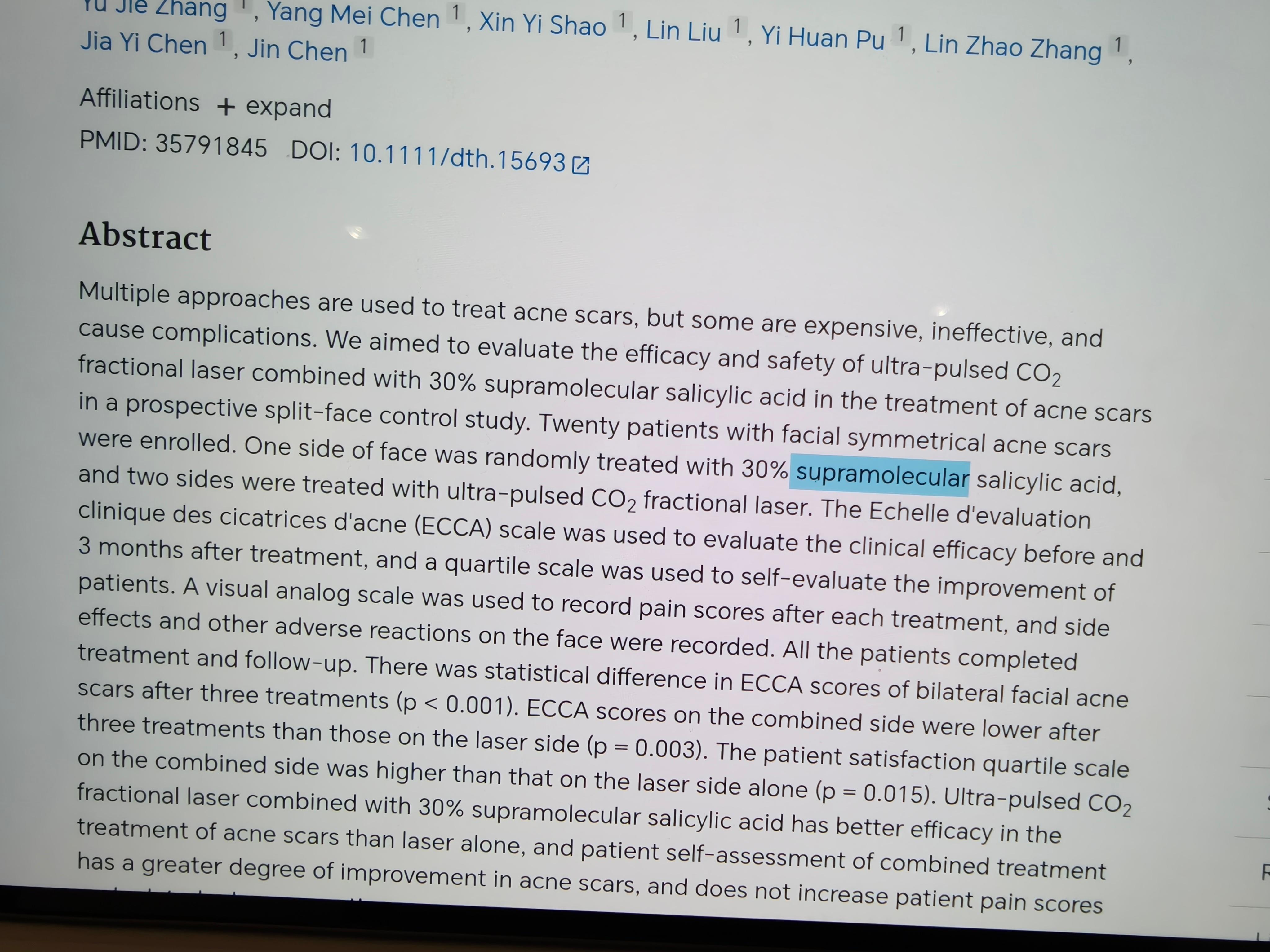 想找一些医美创面用水杨酸的海外经验。看到30%超分子水杨酸，我立刻回头去看作者，