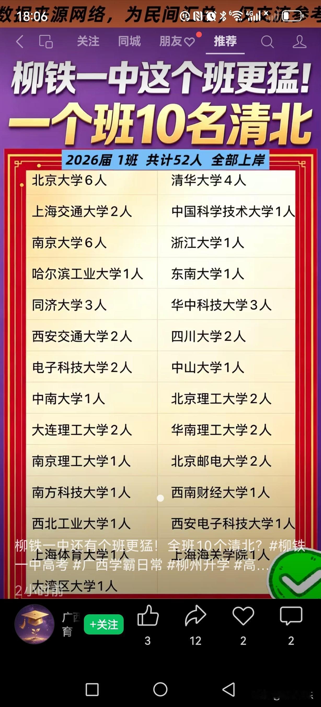 这2个班估计是柳州铁一中最猛的两个班了吧！

看看这2个班今年的高考成绩，网友直