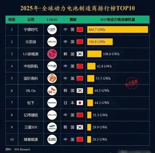 “东亚怪物房” 杀疯了！全球动力电池TOP10

2025 年全球动力电池制造商