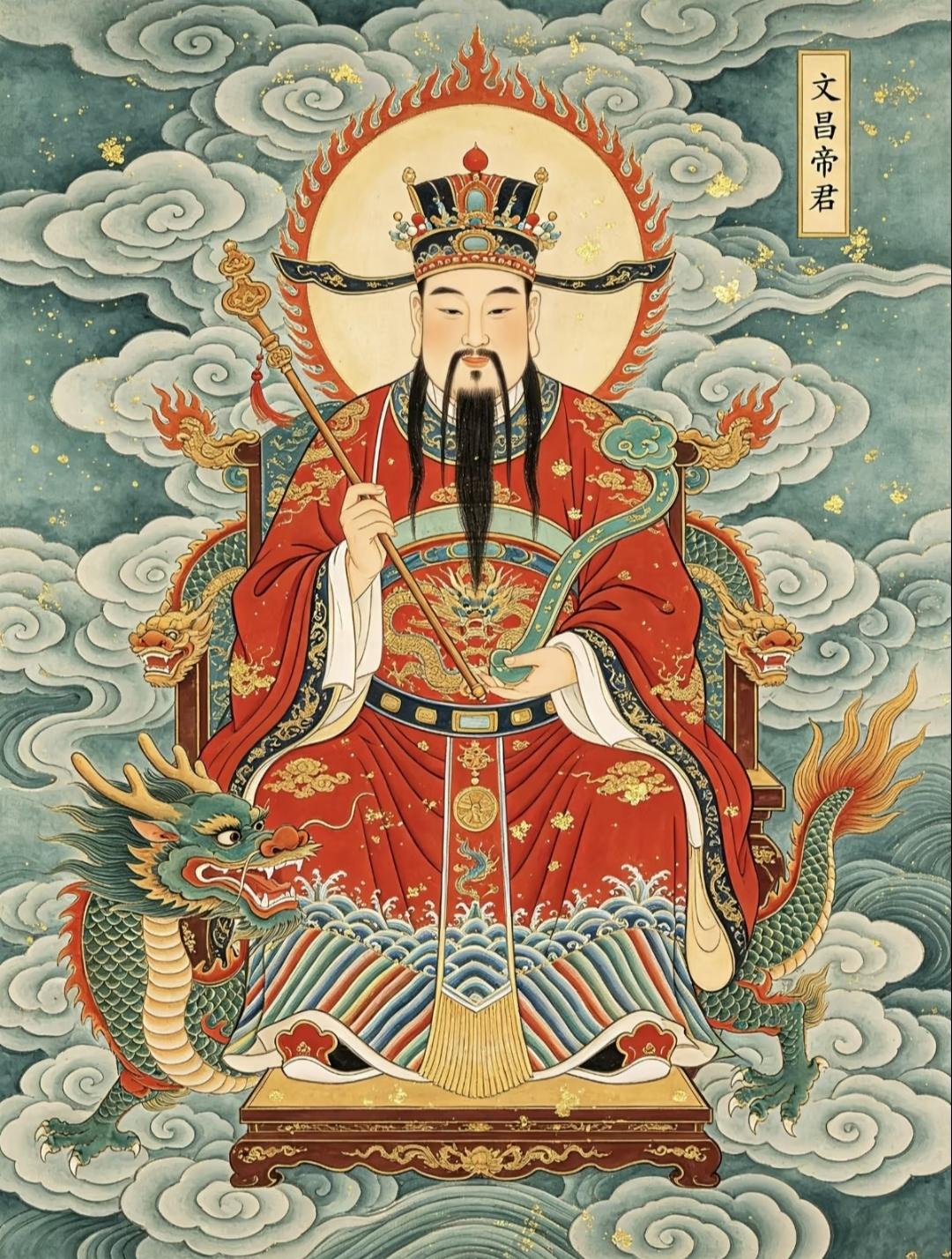 文昌驾临祥云畔，锦鲤衔福绕身畔。考神执笔点金榜，好运如泉润心田。试场折桂，事业扶