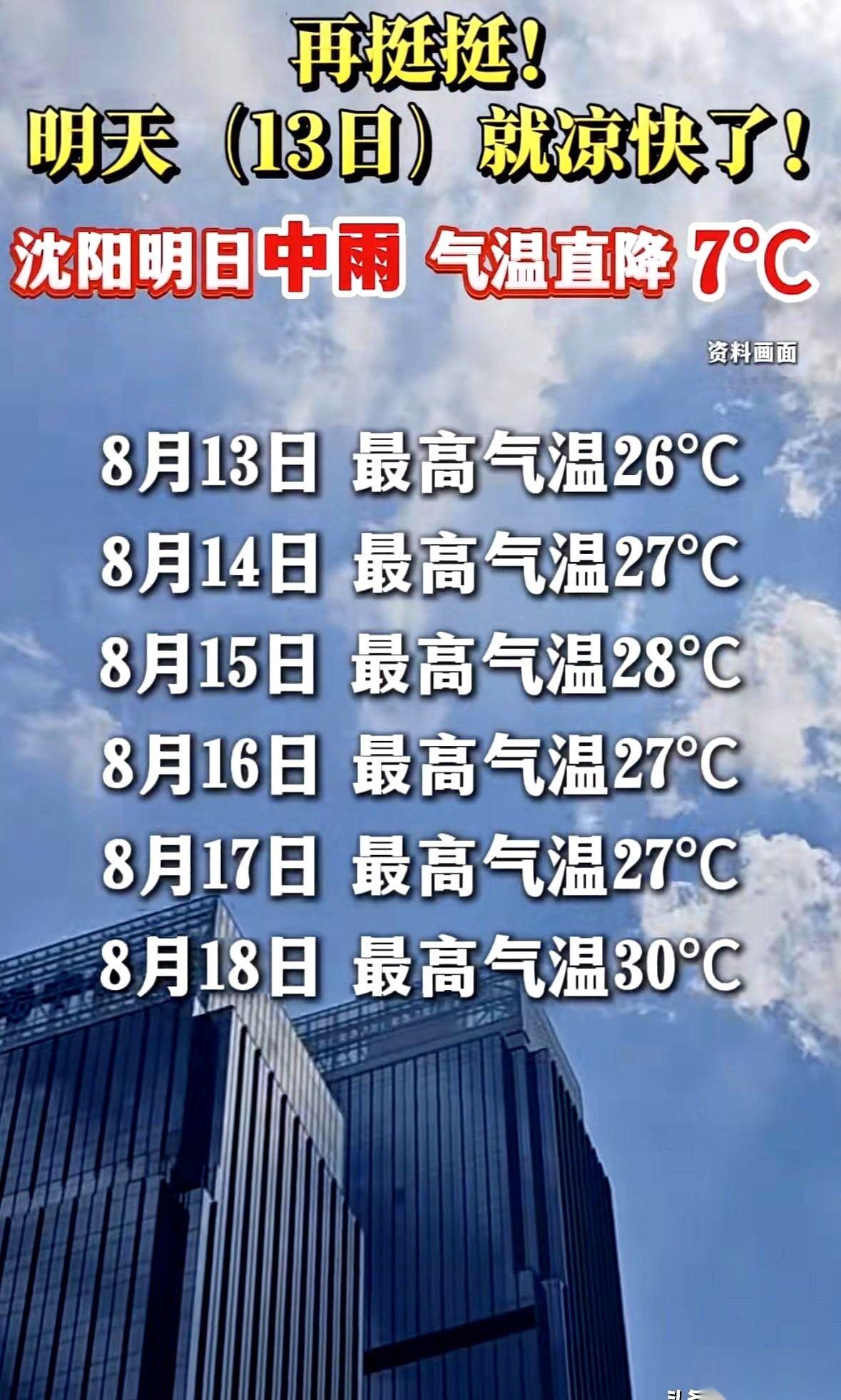 沈阳这天儿，总算要“退烧”了。
连着几天，门窗紧闭，空调嗡嗡地响，身上还是像裹了