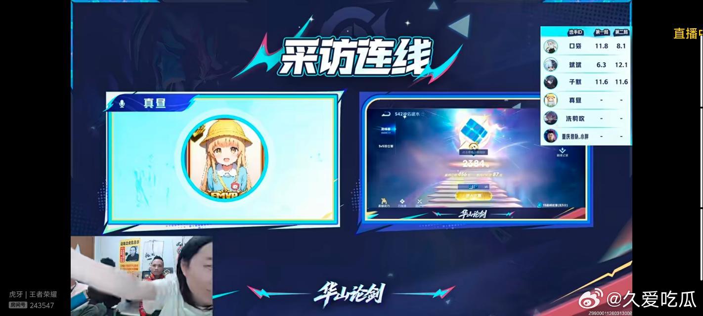 瓜友速报  小胖大概十点左右华山论剑的比赛，规则就是看两把单局评分，评分高的晋级