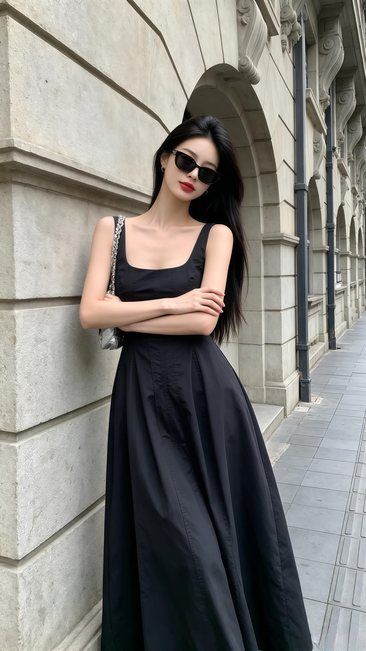 黑长裙 今天穿搭是否在你的审美里 黑连衣裙气质高级感 赫本小黑裙 又美又飒