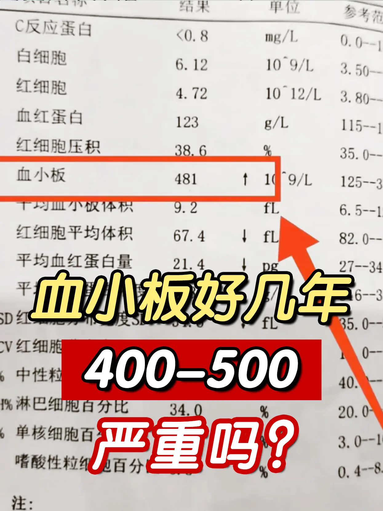 如果你的血小板一直在400~500甚至已经好几年了，到底严重不严重？ ...