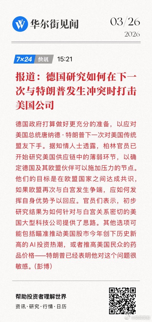 【报道：德国研究如何在下一次与特朗普发生冲突时打击美国公司】据知情人士透露，柏林