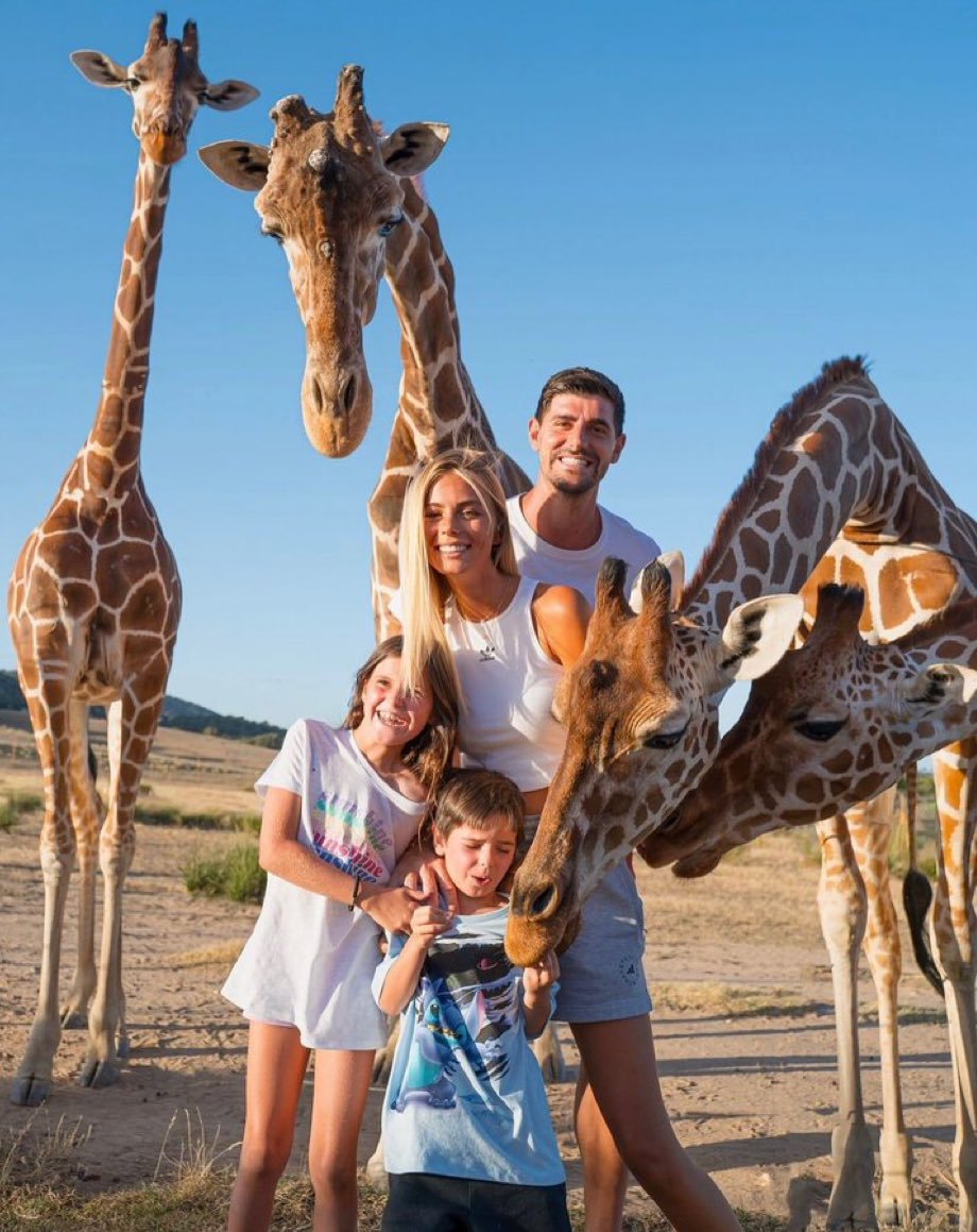 库尔图瓦一家与长颈鹿合影。🦒#库尔图瓦##halamadrid# ​​​