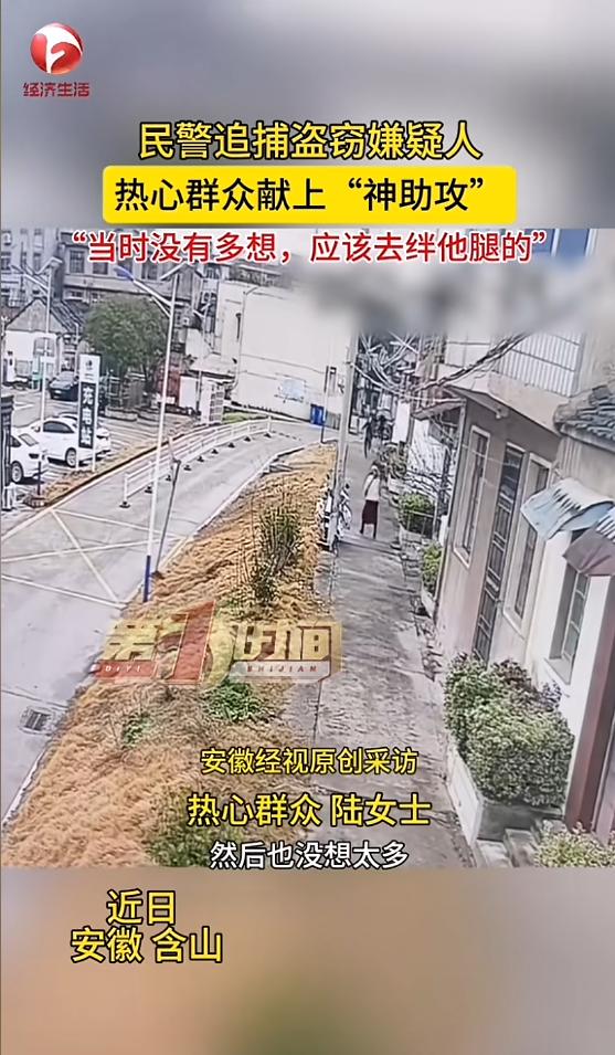 “路见不平拔刀相助！”近日，安徽含山，一女子出门时，看见前方有几位民警在追捕犯罪