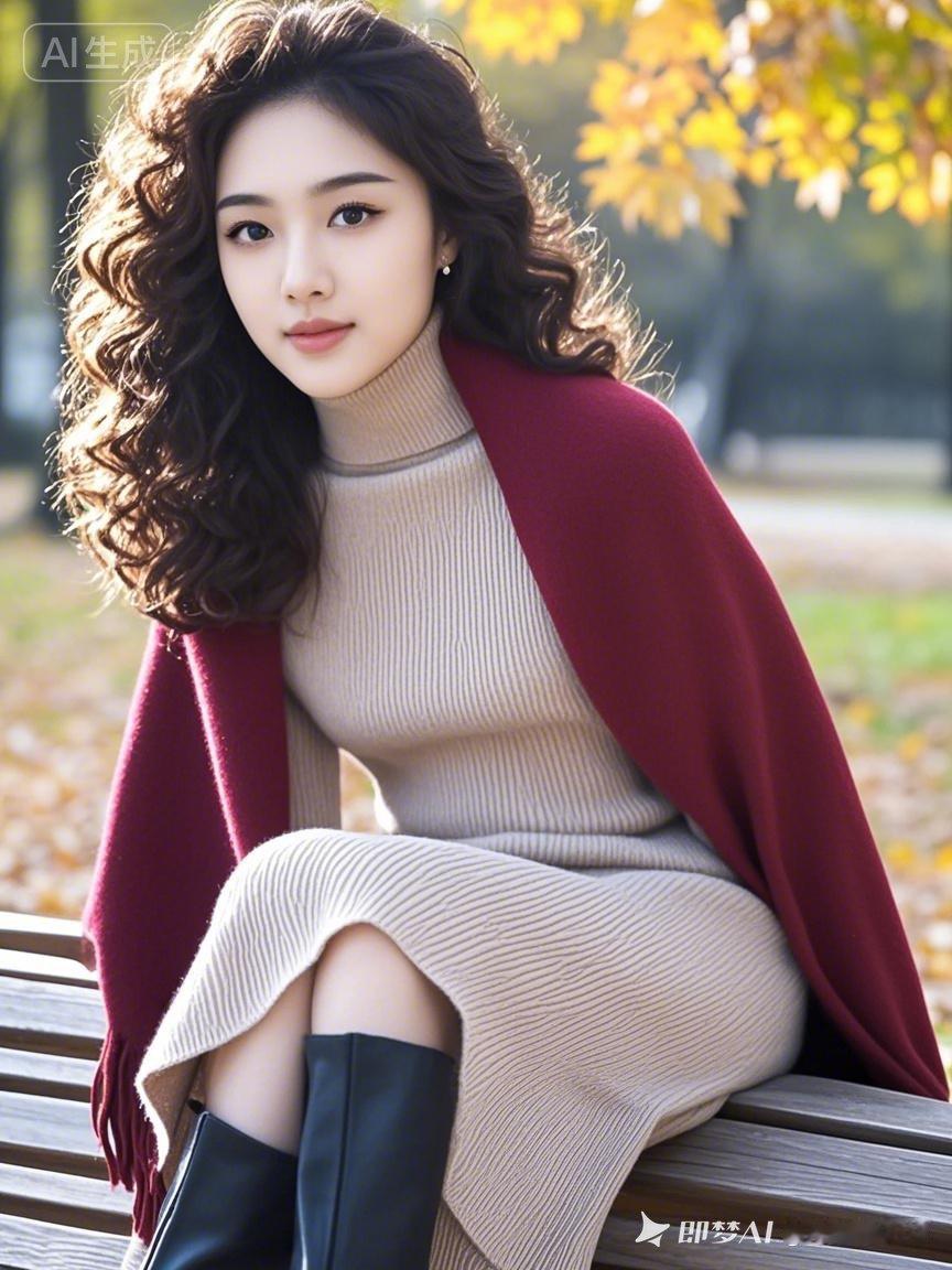 秋日暖阳下，温柔少女与落叶共舞！