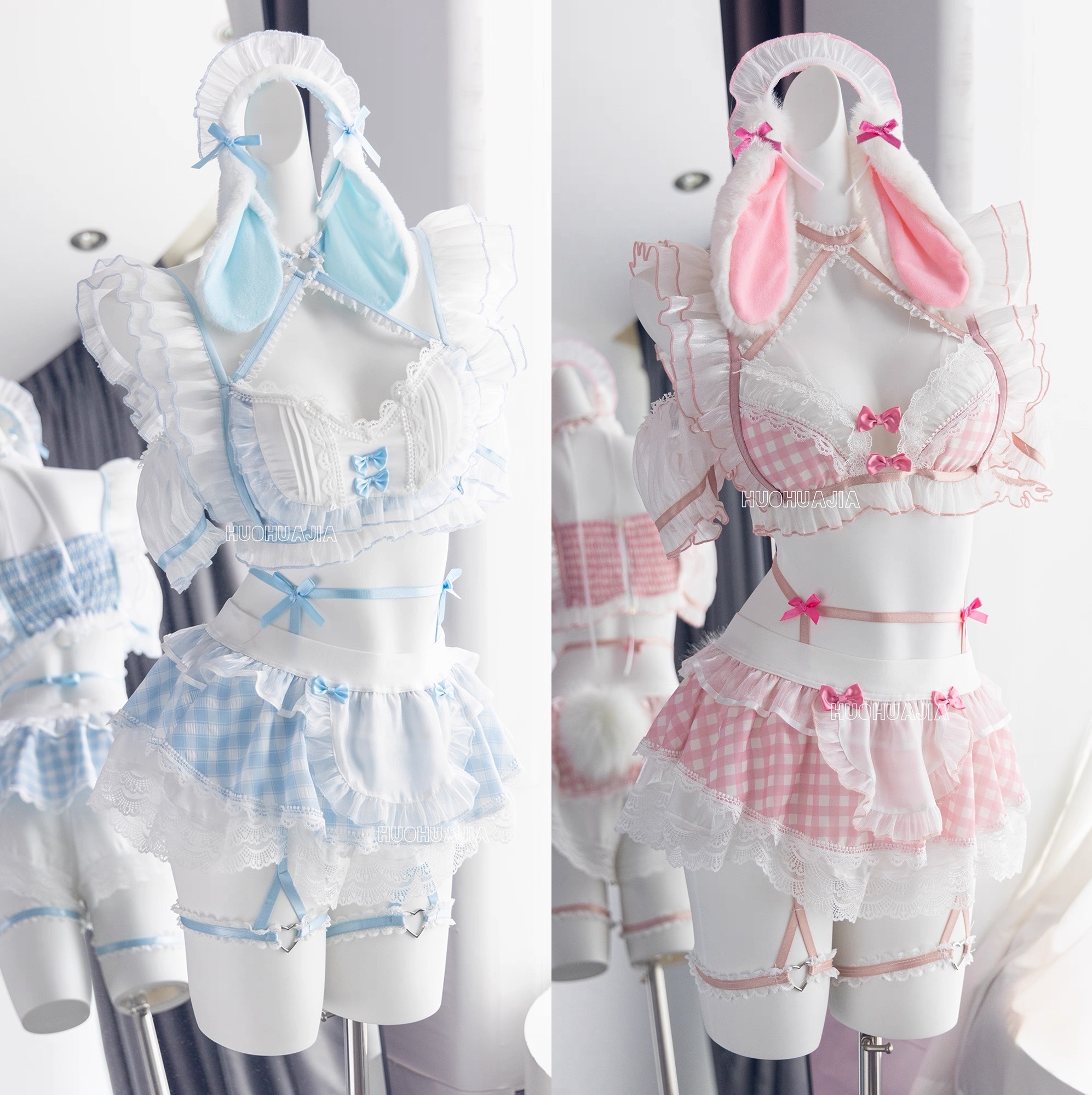 这两件衣服。我都加了胸垫。蓝兔是一片式XXXL码胸垫。小🐻显大这一块儿没得说不