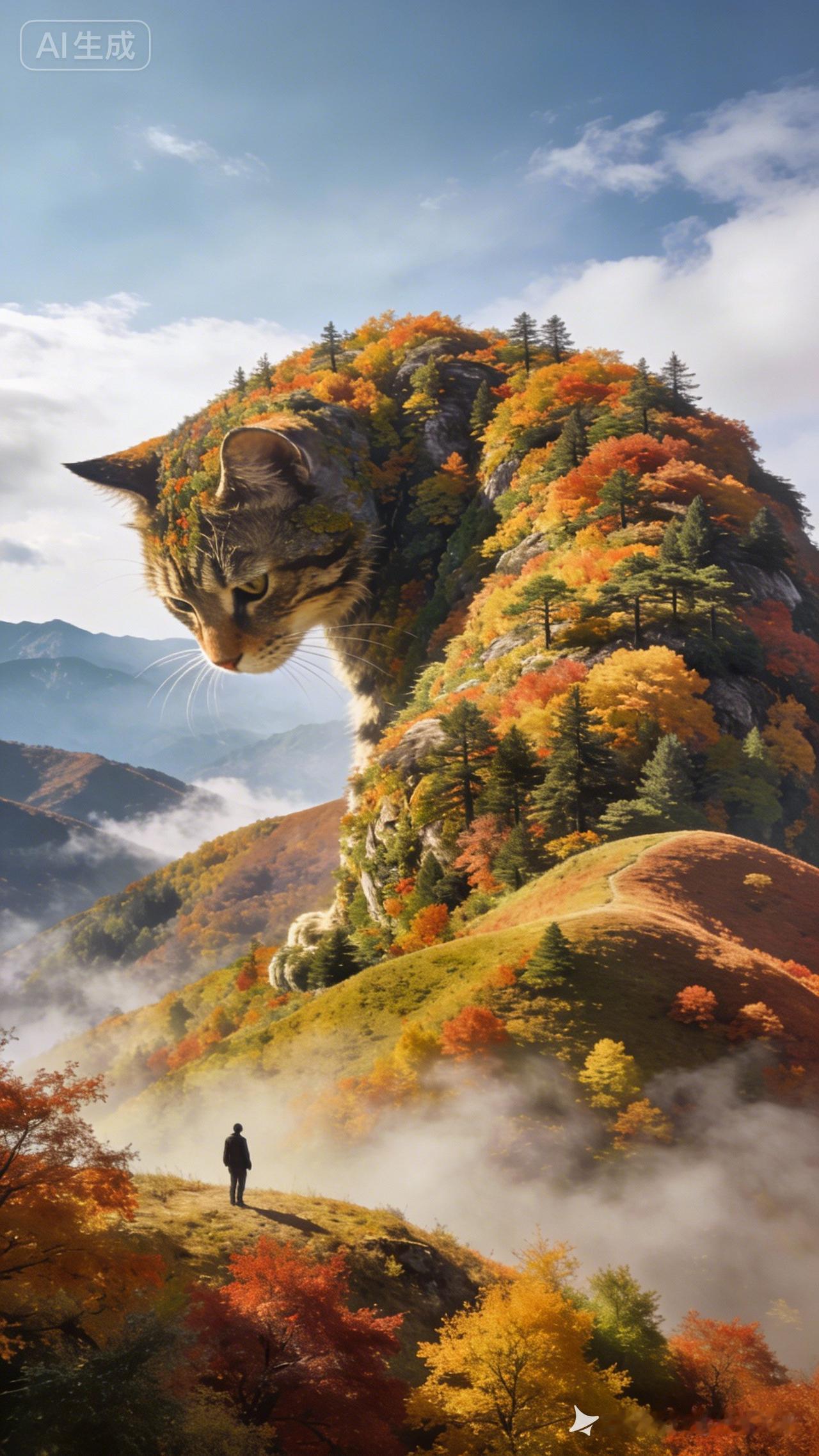 梦幻森林中的猫山，AI生成，美不胜收！