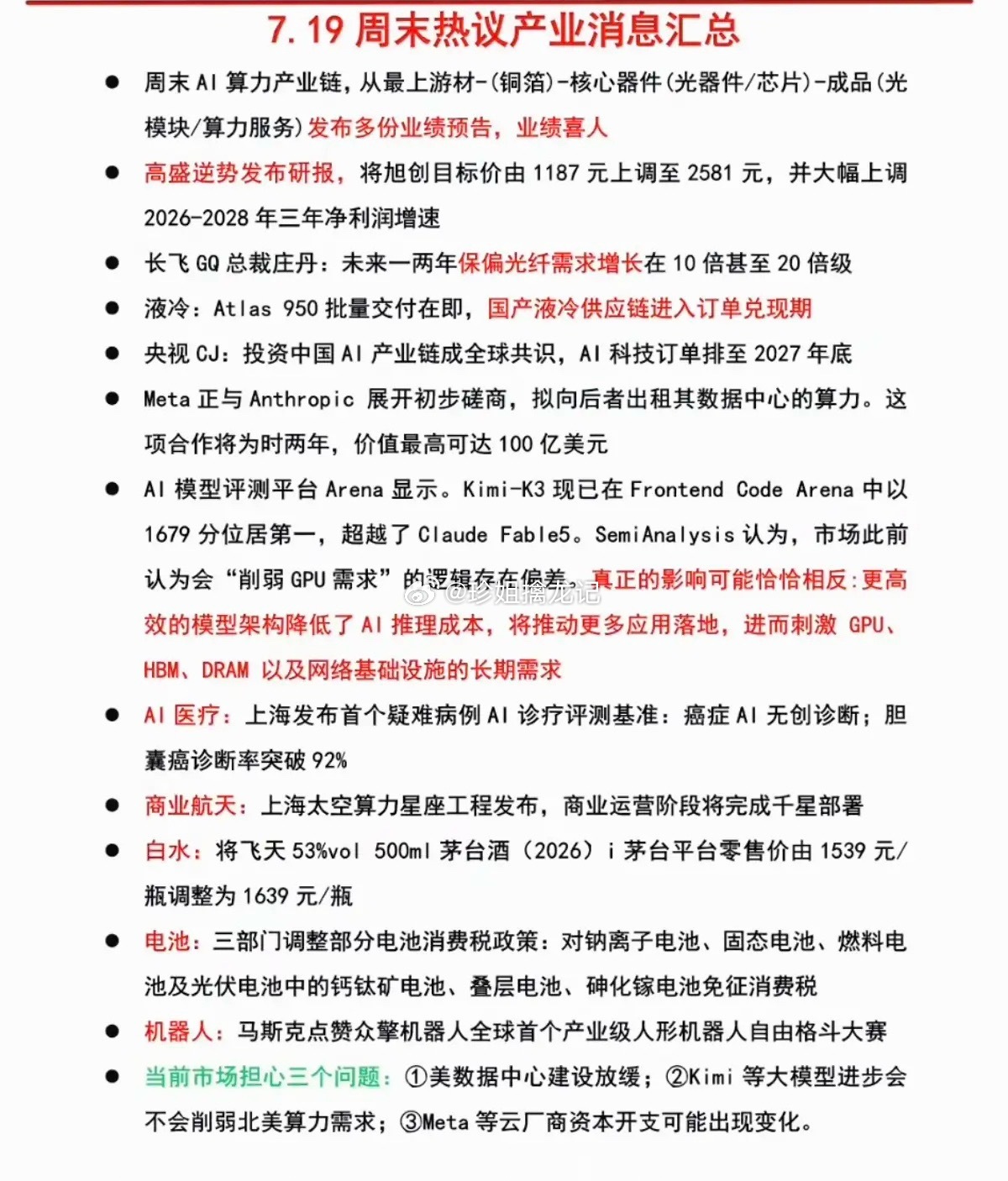 7.20周一  周末：财经热点+信息参考！1.太空算力2.保偏光纤3.白酒龙头涨