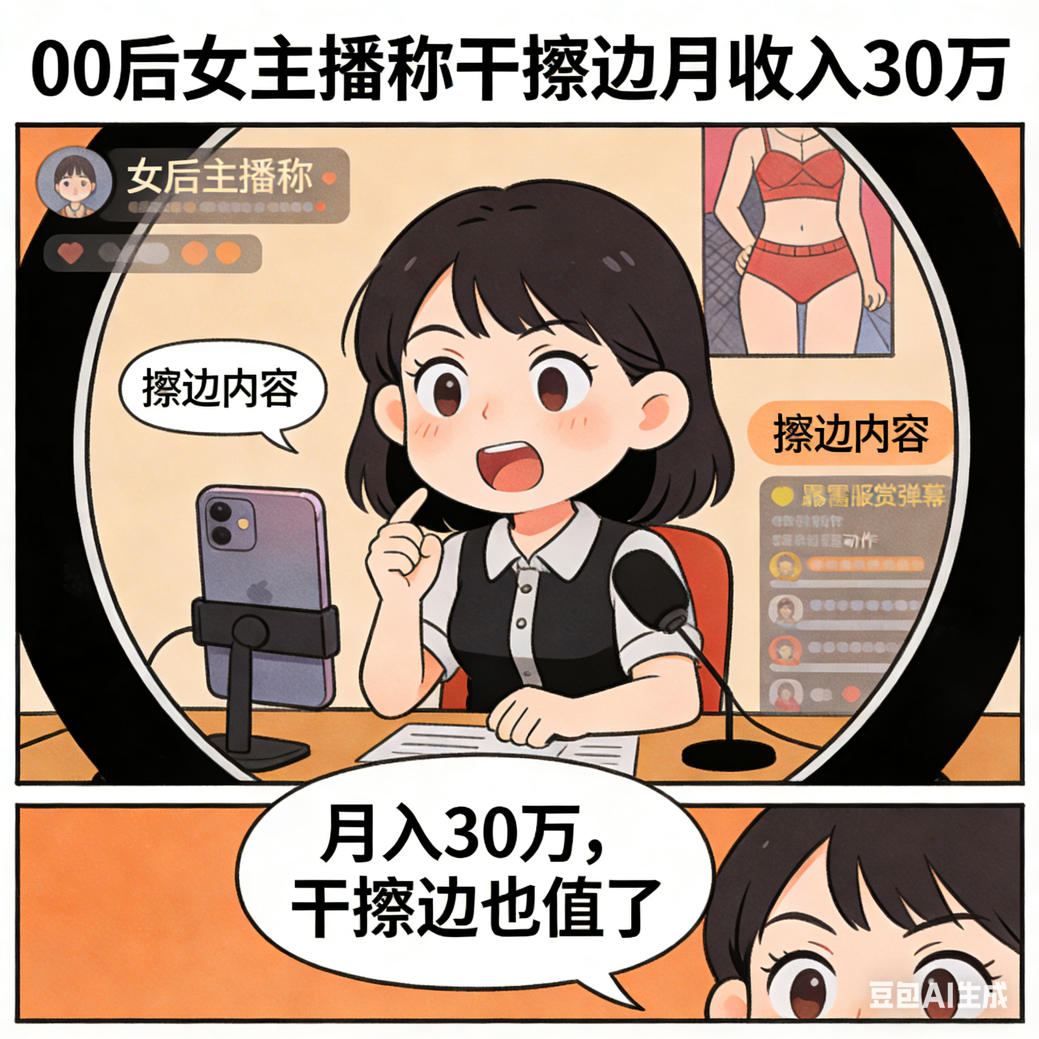 00后女主播称干擦边月收入30万 这种不良风气平台能不能封了，加大审核力度，实在