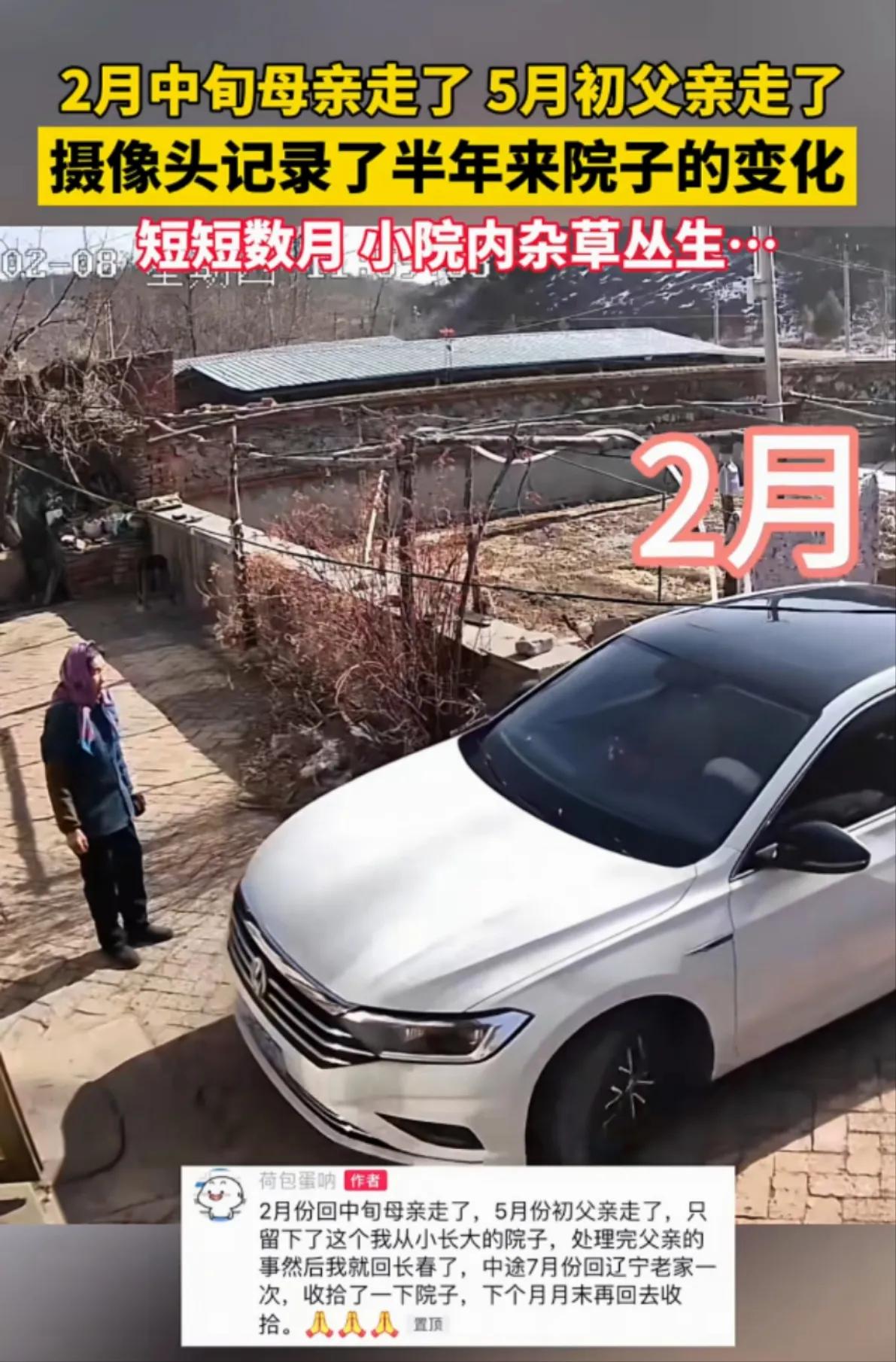这是一个悲伤的故事。

这个男士记录了老家家里小院6个月的变化，从干干净净到杂草