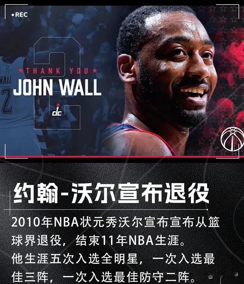 巅峰期太短了，2010年状元沃尔宣布退役!

刚刚NBA记者报道，2010年NB