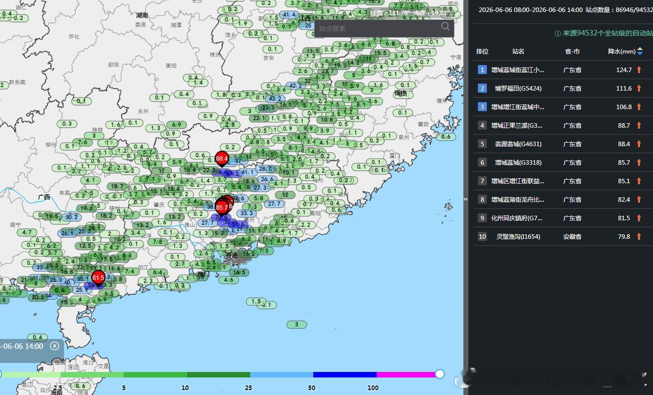 【强降雨和强对流】今天08-14时，华北和华南等地出现了明显降雨。国家级气象站，