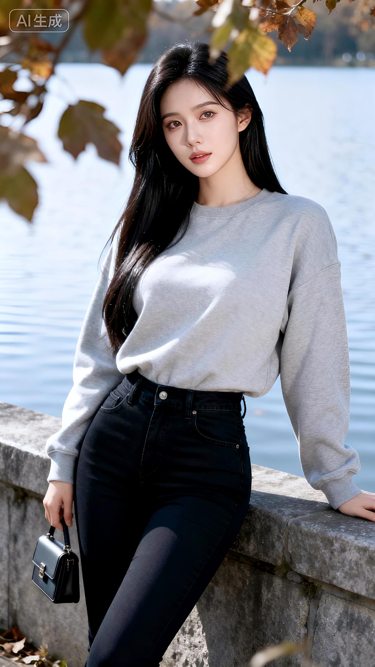 疏林冷波映清姿，眉梢含霜浅笑时