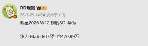 【曝华为Mate 80系列国内销量突破470万台 风驰版再助力】数码博主“RD观