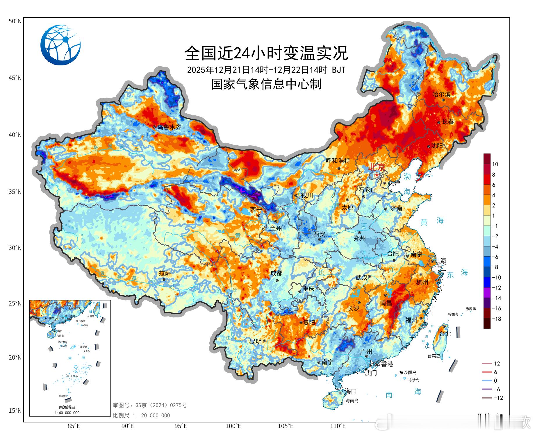 【气温起伏不定】今天在前面一股冷空气过后，内蒙古中东部、东北大部分地区、江西东部