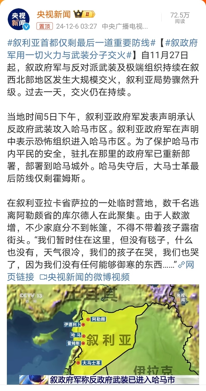 叙利亚首都仅剩最后一道重要防线 阿萨德大势已去 