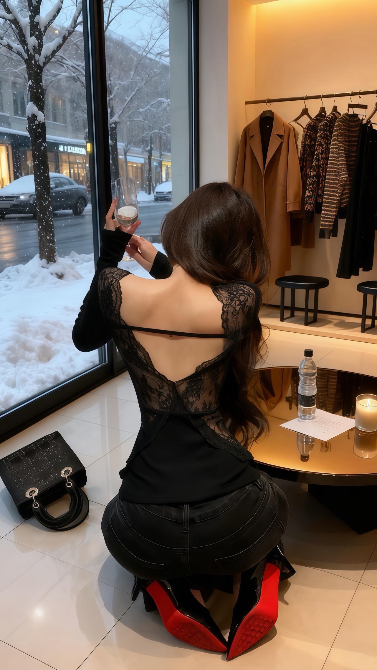 辣妹穿搭 穿搭 好身材好气质 蕾丝打底衫 黑色系穿搭