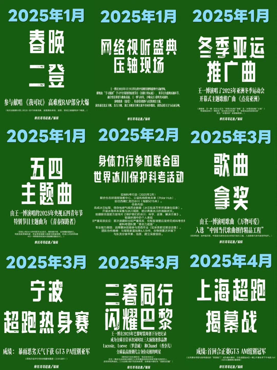 王一博2025年的前10个月，春晚、冬亚、红歌、联合国冰川保护、巴黎时装周、赛车