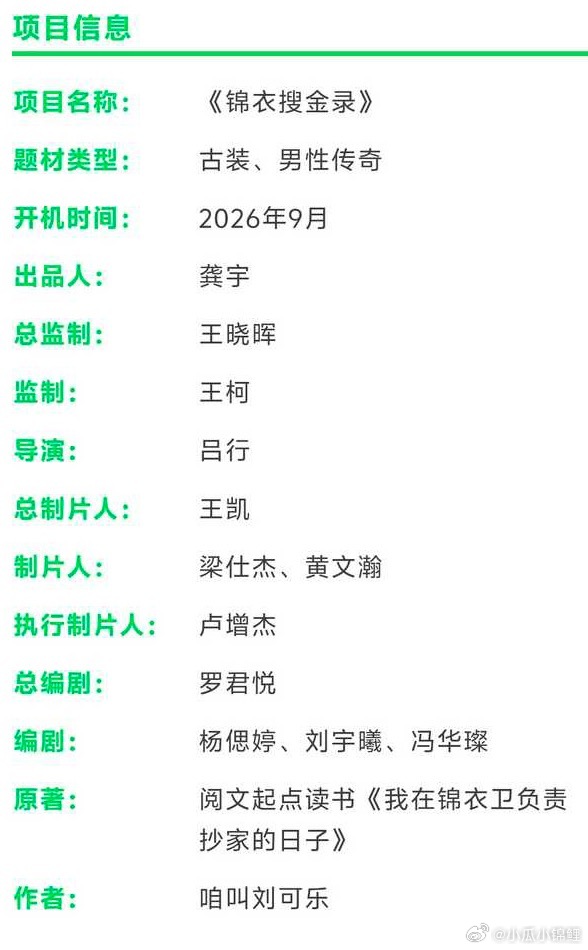 爱奇艺自制剧任嘉伦的锦衣搜金录最新组讯来 ​​​