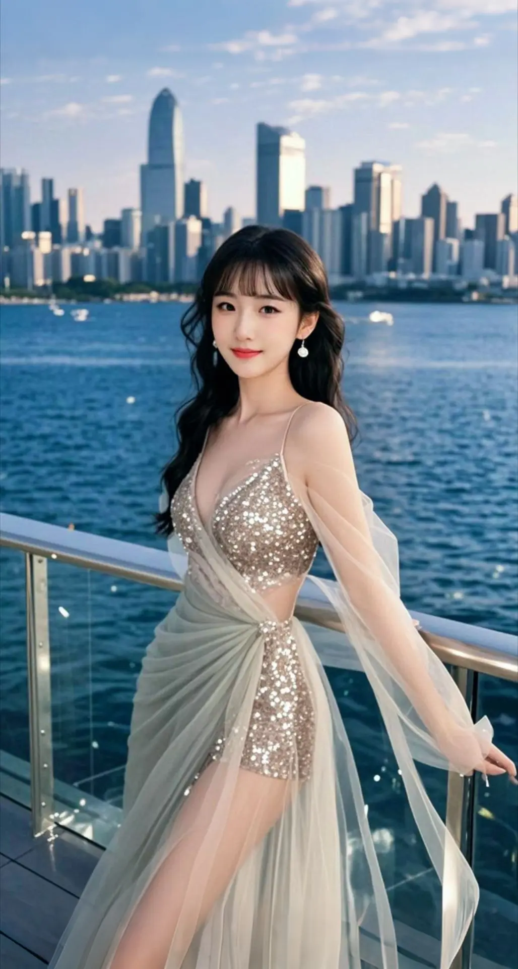 AI扩图 AI海景纱裙照