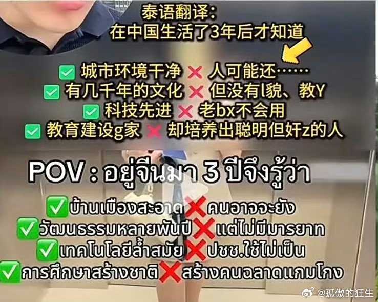 泰国女博主吐槽中国 ​​​