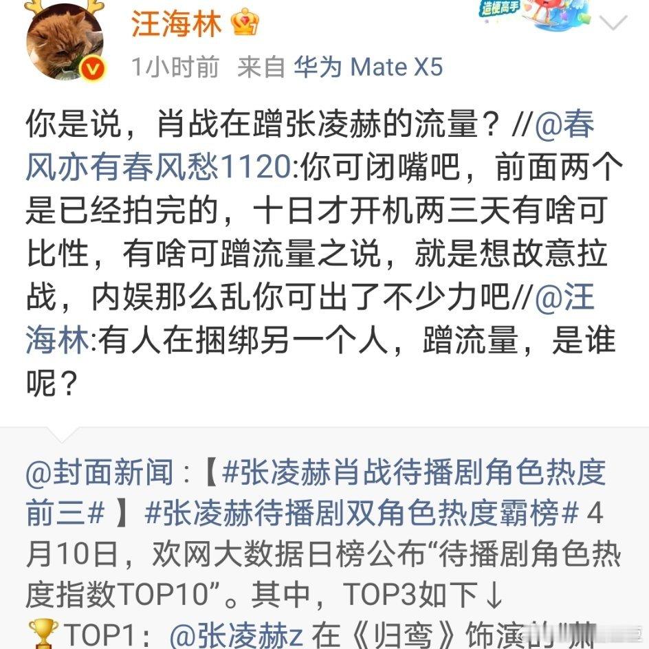 汪大编剧这前言不搭后语的，到底在说谁绑的谁？张凌赫肖战待播剧角色热度前三