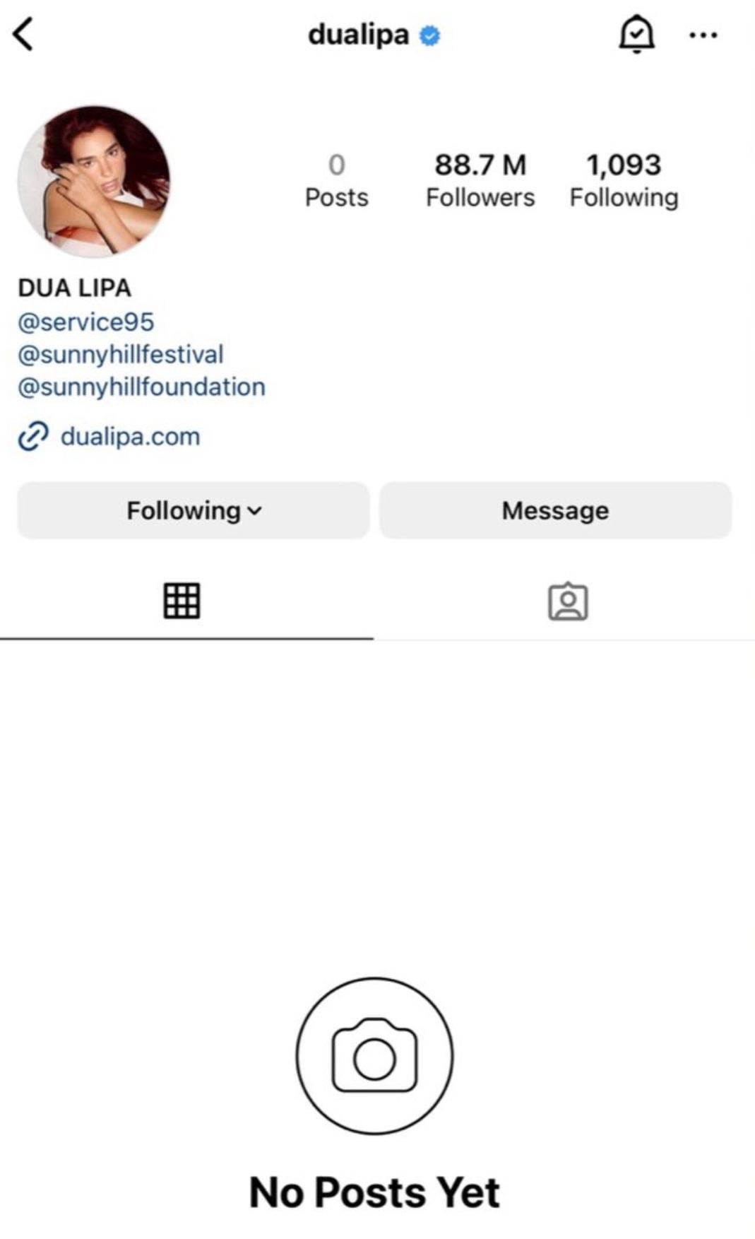 Dua Lipa 清空个人账号全部内容！
希望她不是打算退圈！