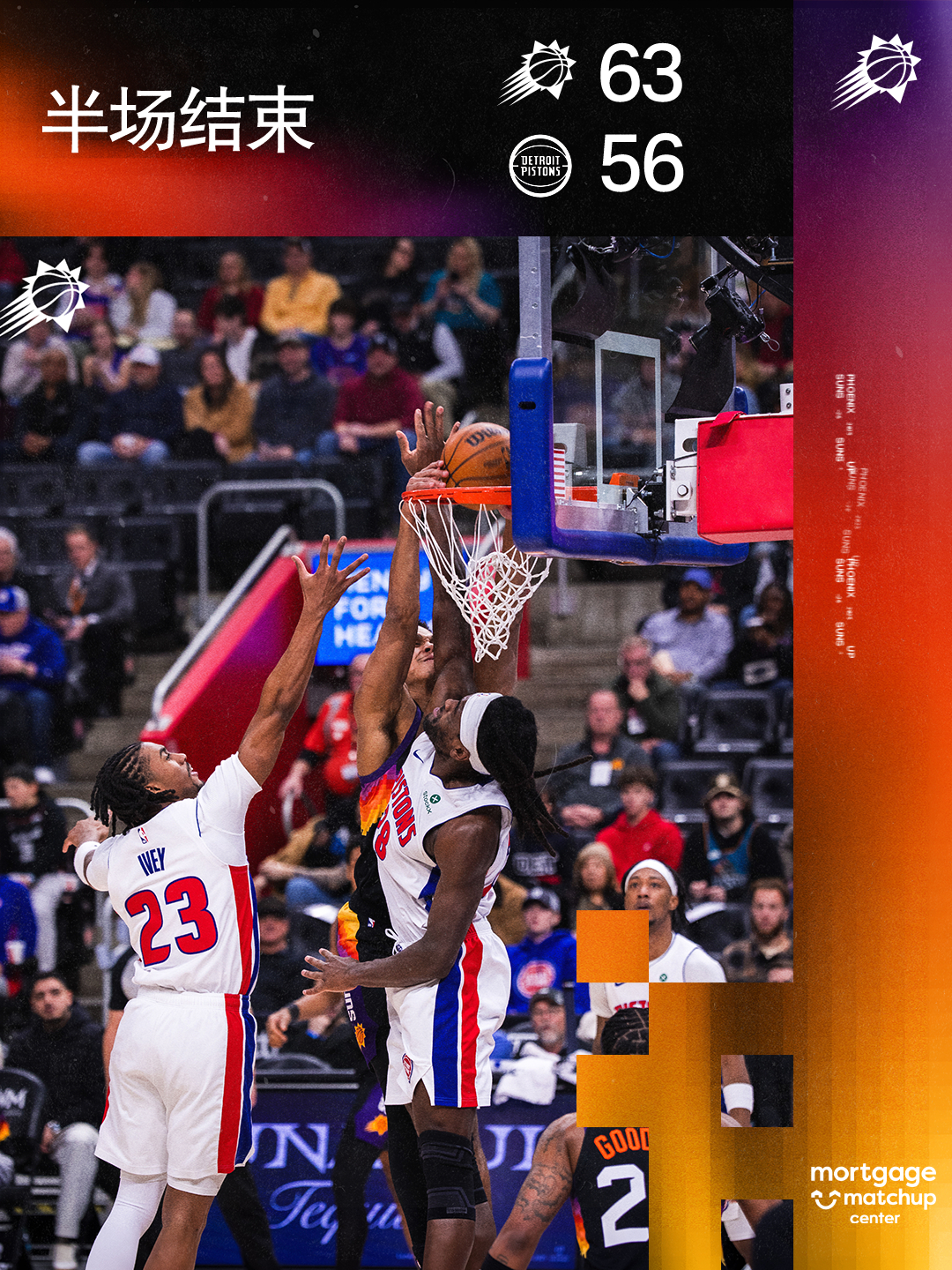 【半场结束】目前比分：太阳 63-56 活塞菲尼克斯太阳 | 旭日东升 | 太阳