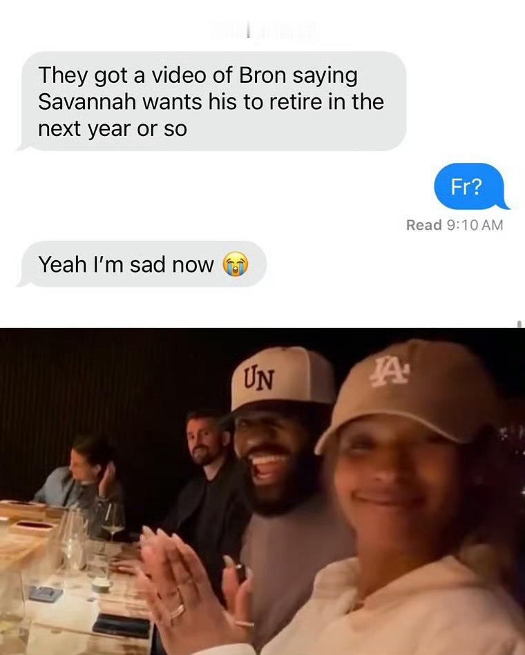 2025年六月中旬，詹姆斯在纽约的一家餐厅中透露，萨瓦娜希望老詹再打一年退役。明