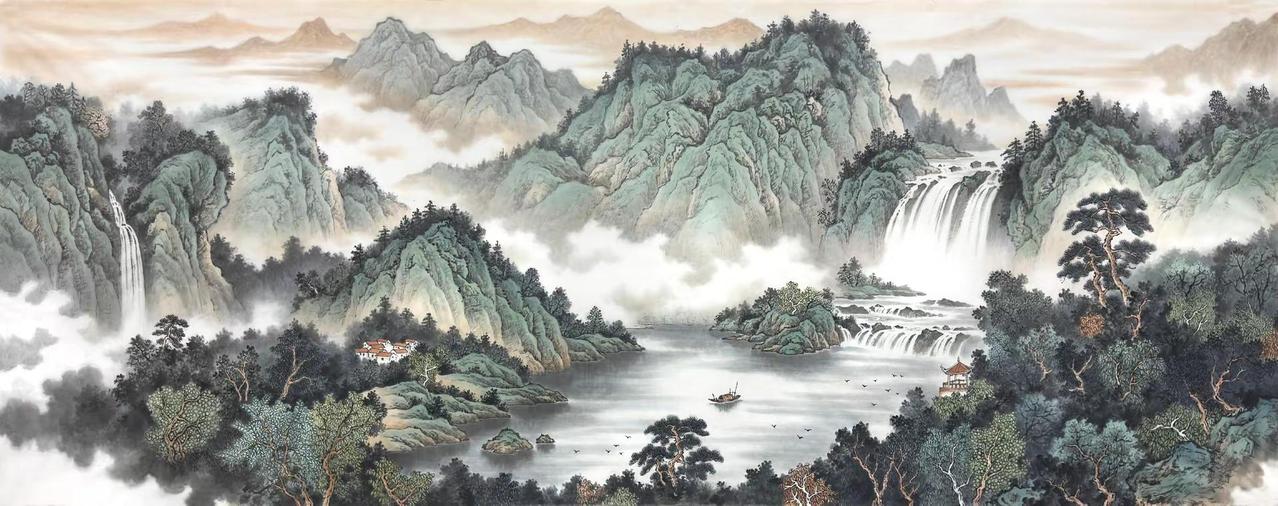 云壑飞泉图。手绘国画创作者中心 创作灵感 山水写意