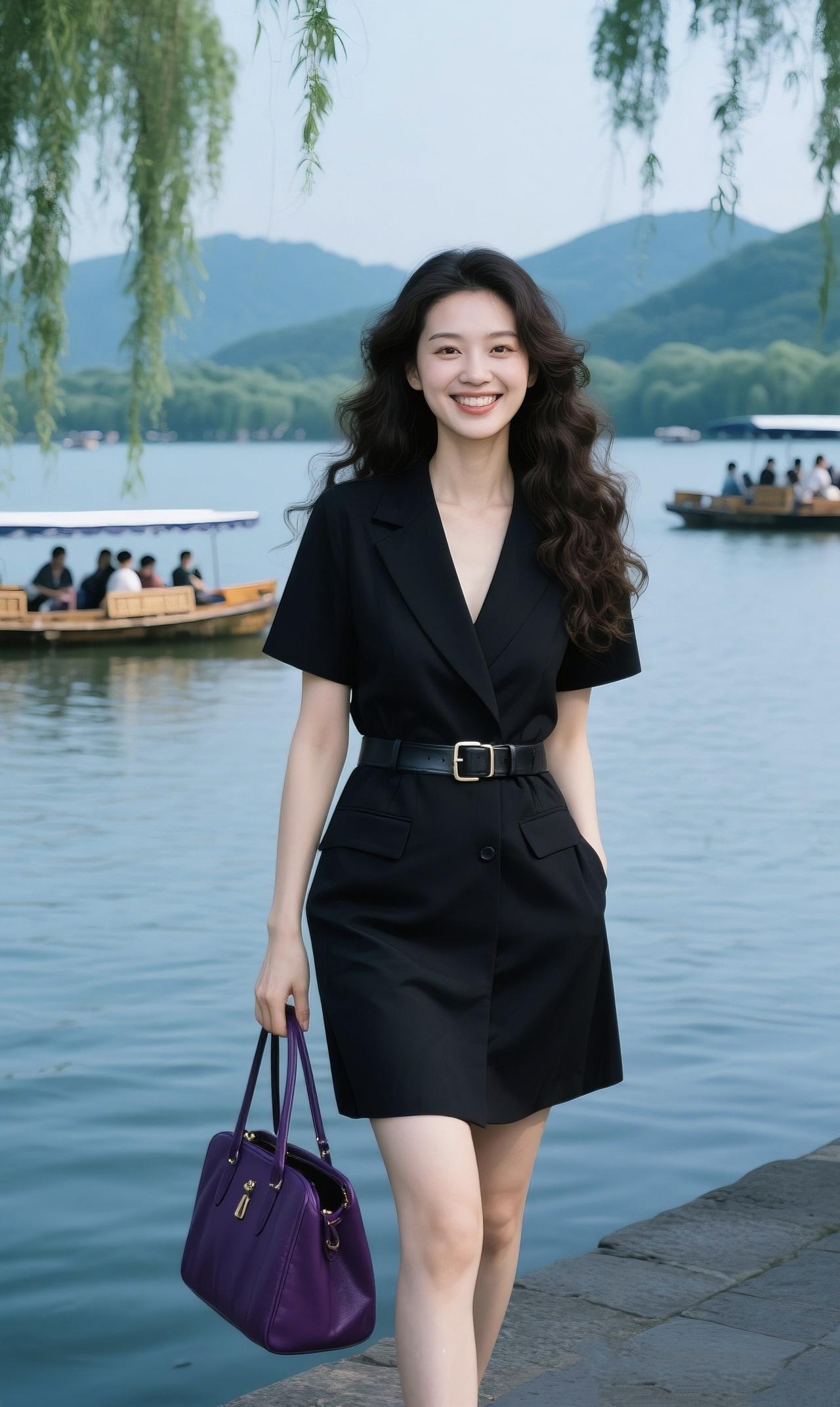 《湖岸》
 
柳丝垂落，挽住半湖烟水
你的笑，比初夏的风更软
西装裙的剪裁利落