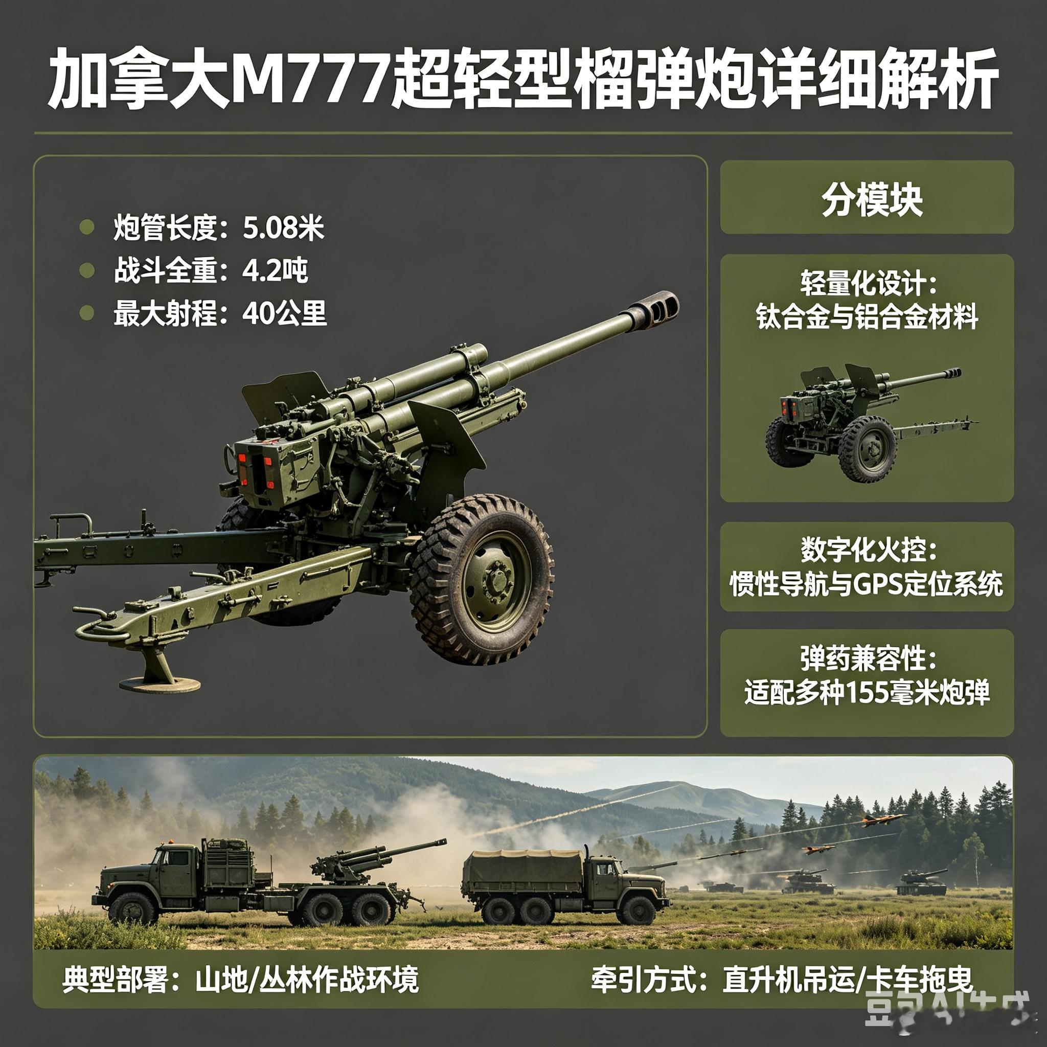 军事ai新视野ai热力追踪 加拿大M777超轻型榴弹炮（图片由豆包ai生成）全球