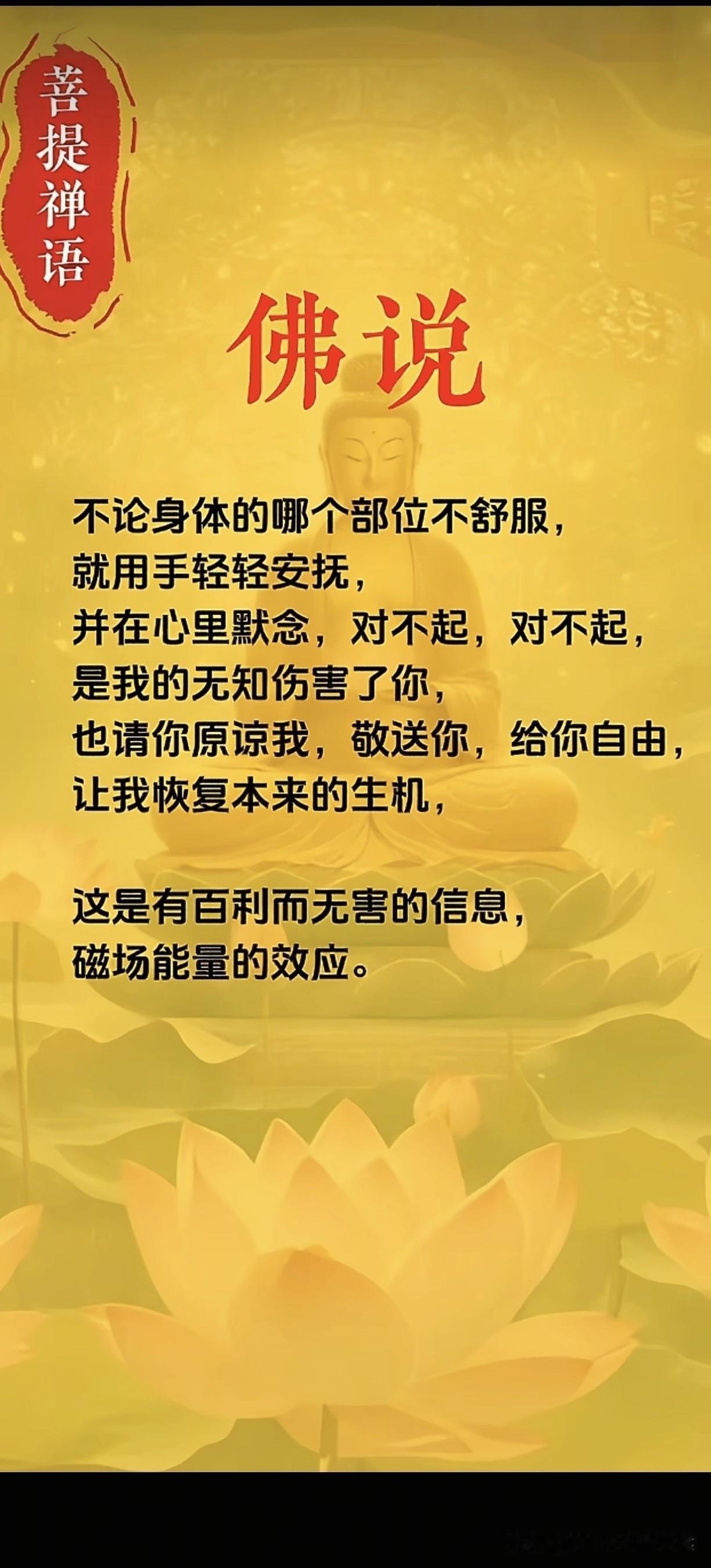 佛说，不论身体哪个部位不舒服。
可以用手，轻轻安抚那里。
在心里默默念：对不起，