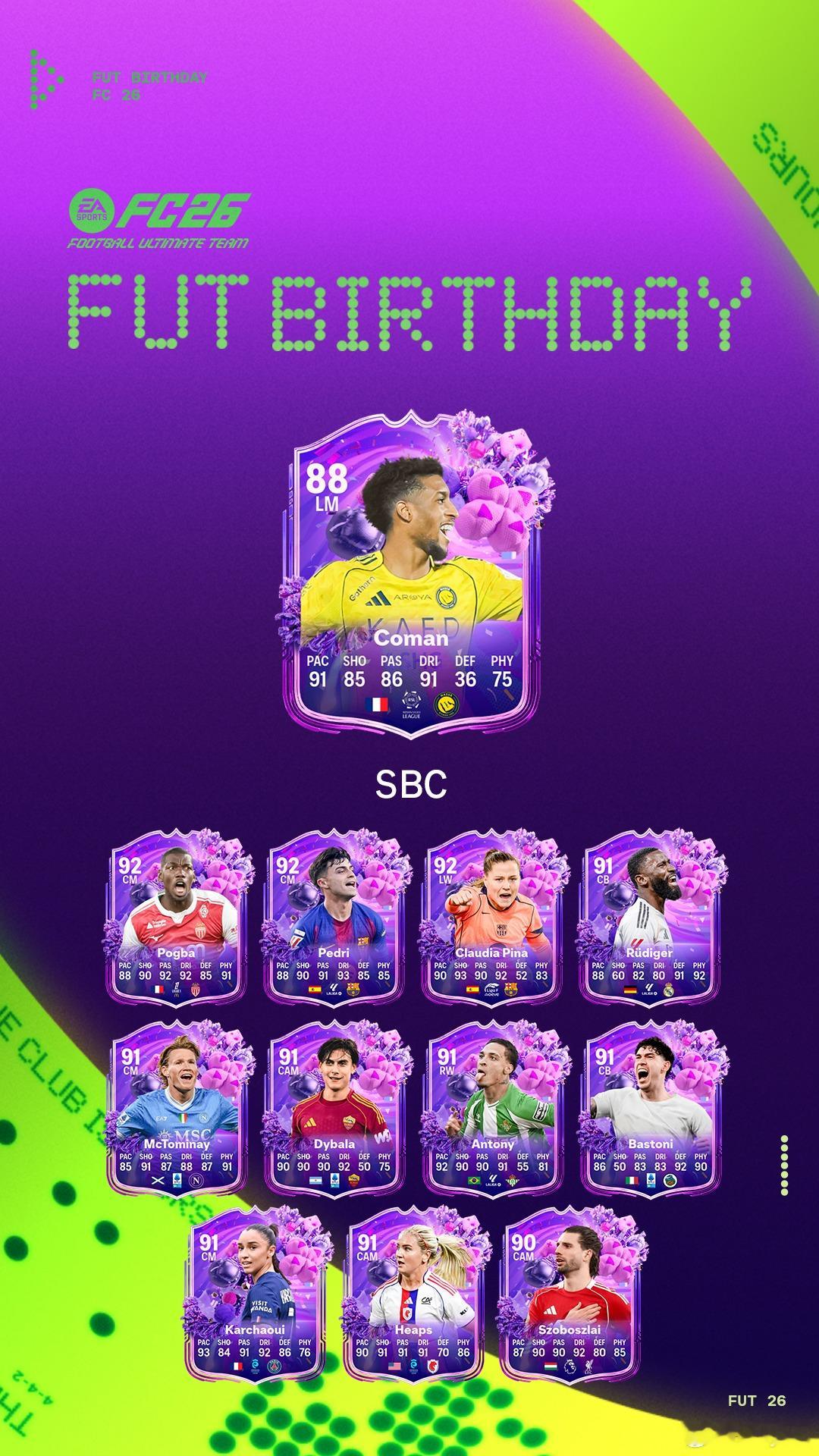 3月18日【新增 SBC】共 3 个：1. 89+ FUT 生日阵容 2 保证｜