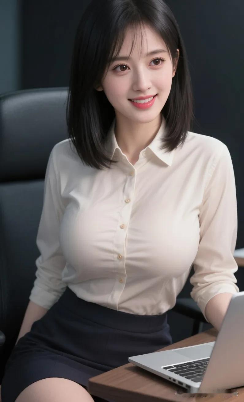 这位小姐姐在办公室里微笑。