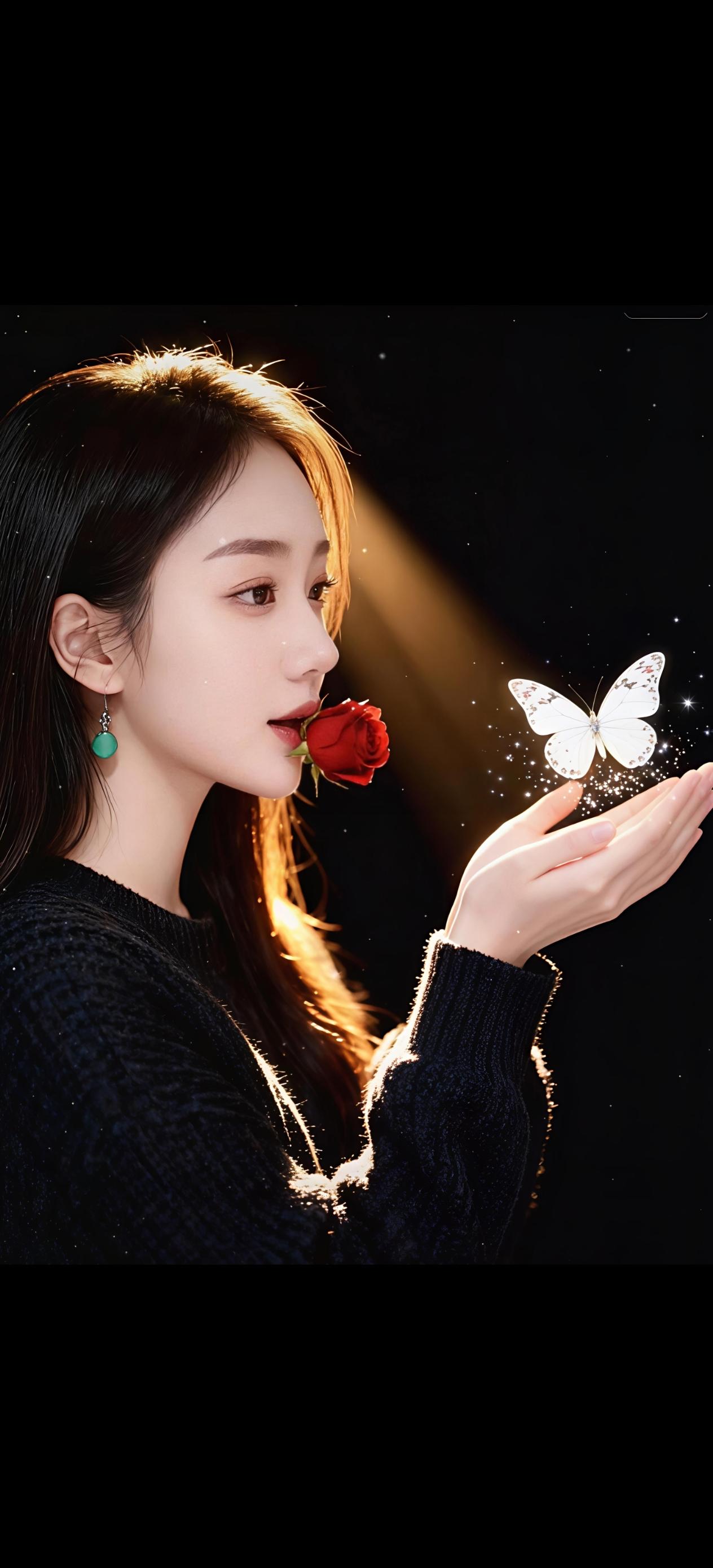 芙蓉出水映清波，绰约风姿意若何。
眉黛含情春山远，樱唇微启绛云多。
回眸一笑百媚