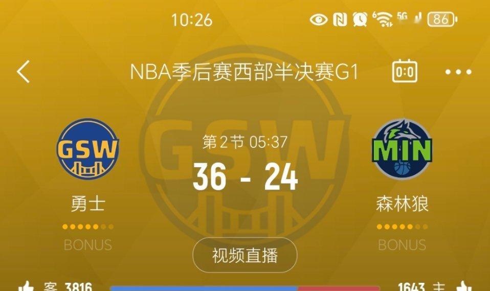 进入暂停，勇士领先12分。勇士vs森林狼 ​​​