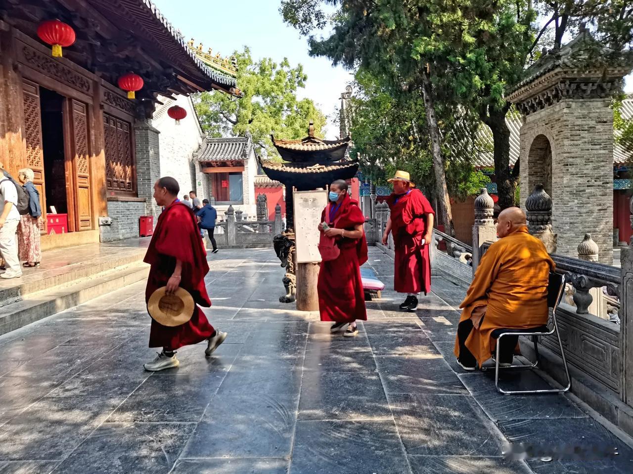 红衣僧侣漫步古寺，宁静祥和的午后时光。🍂🧼🙏寺庙高级感大片