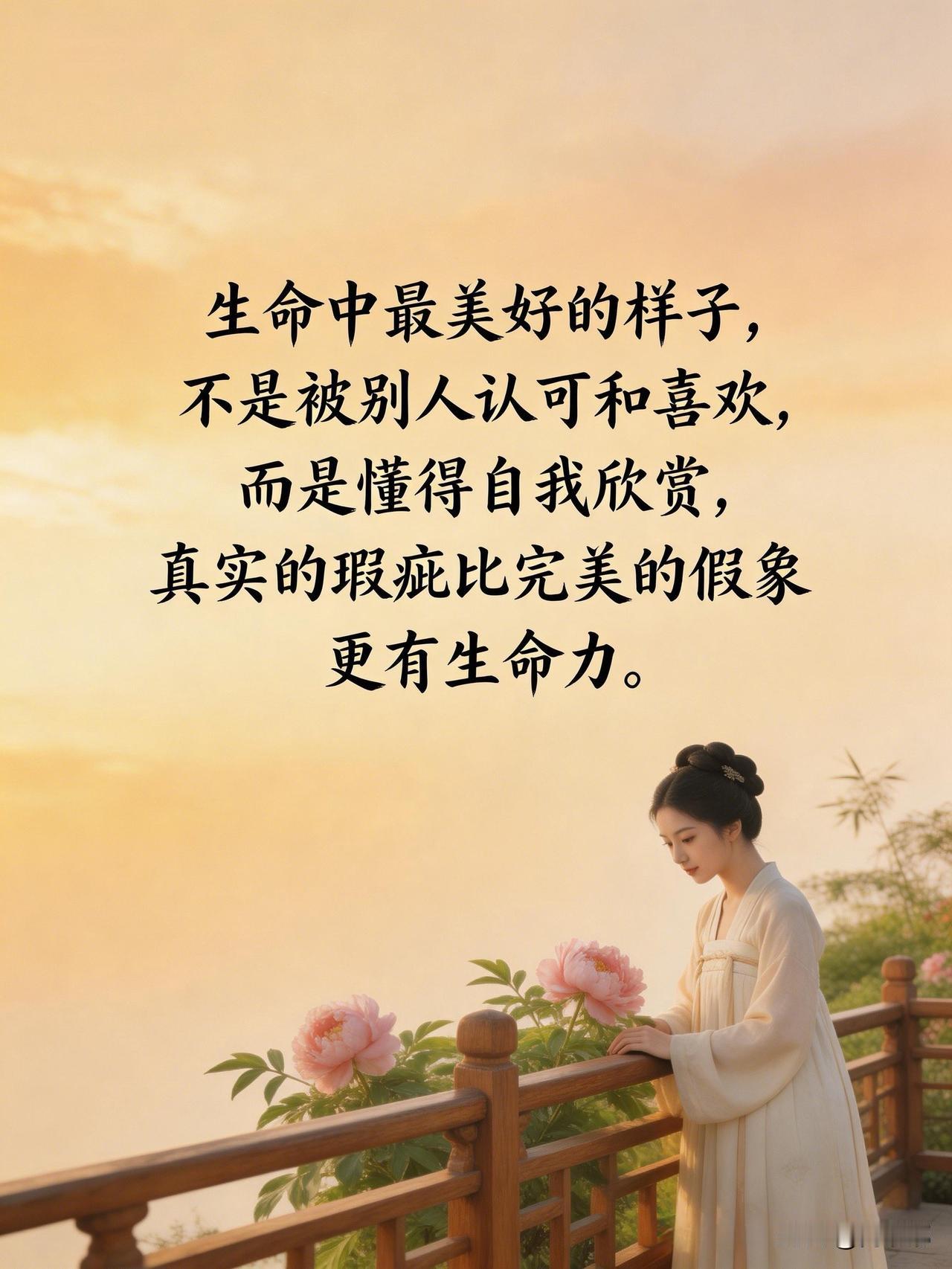 生命中最美好的样子，不是被别人认可和喜欢，而是懂得自我欣赏，真实的瑕疵比完美的假