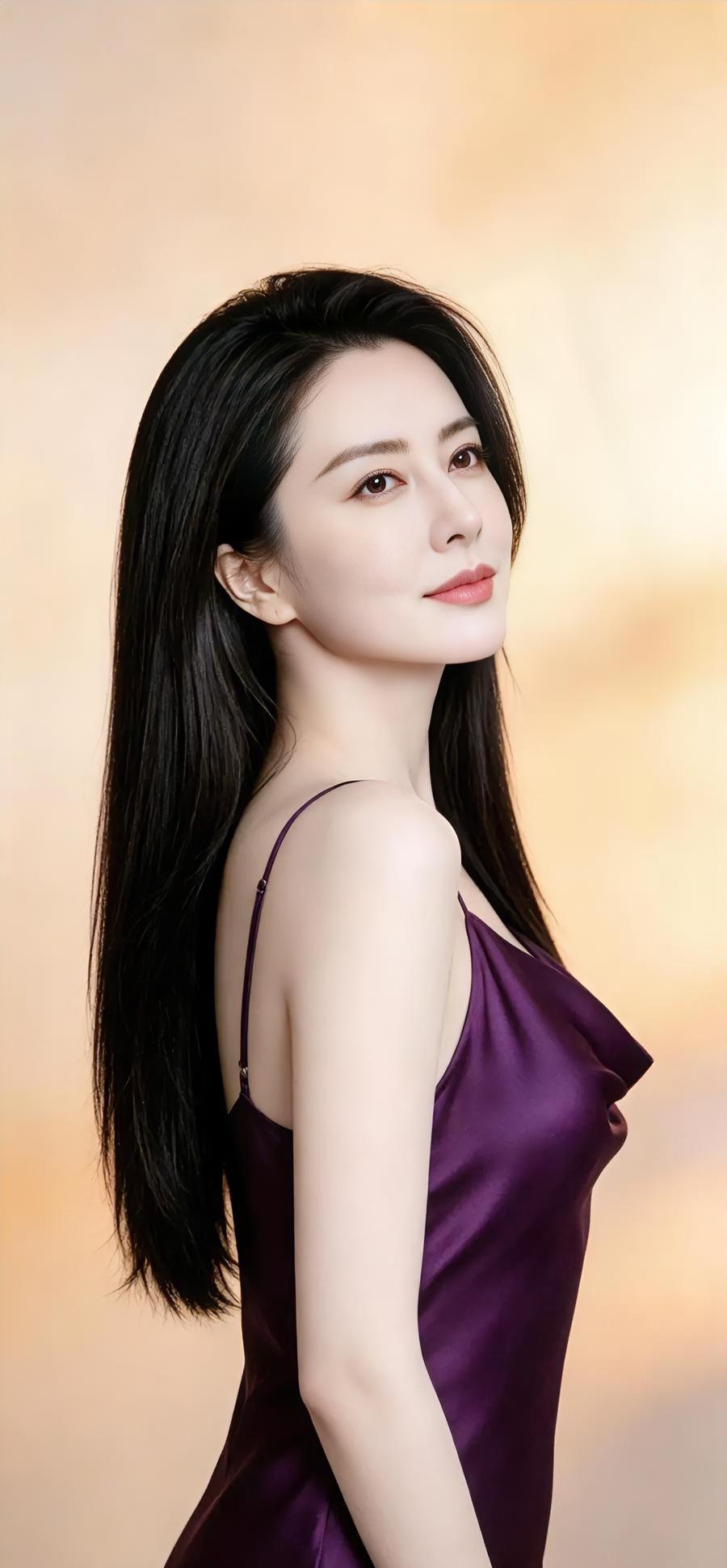 紫裙轻裹暮色，

长发垂落如墨。

回眸不语，

暖光在肩头停泊。

简单一瞬，