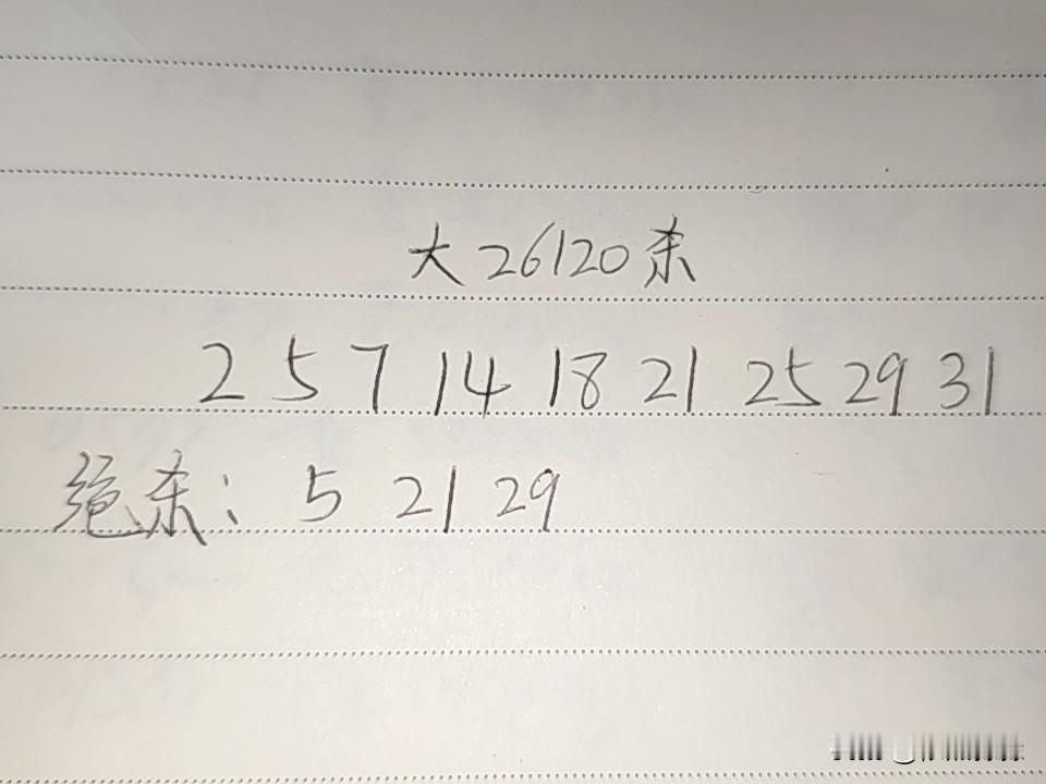 大乐透26120期排码
02、05、07、14、18、21、25、29、31
绝