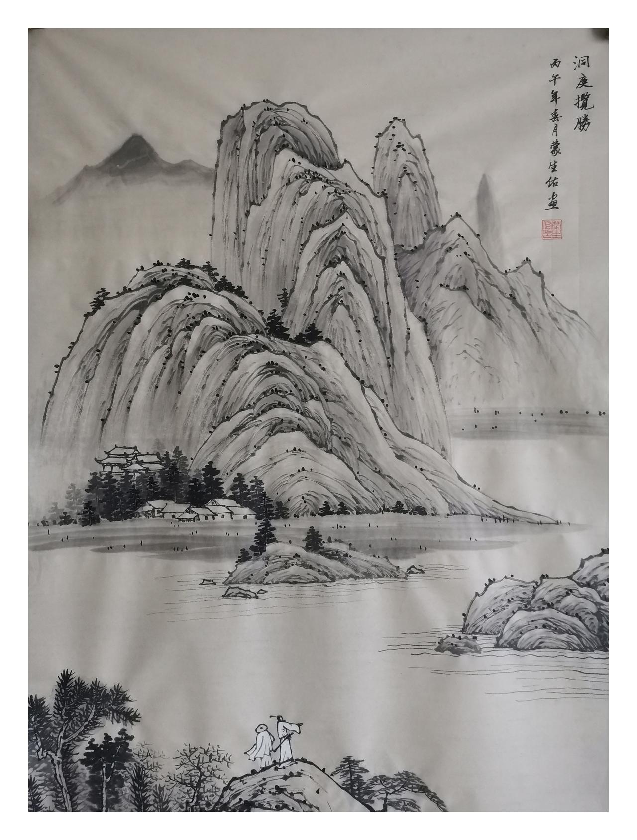 中国传统山水画原创作品欣赏：传统水墨山水画
尺寸：四尺（138x68）
仿古生宣