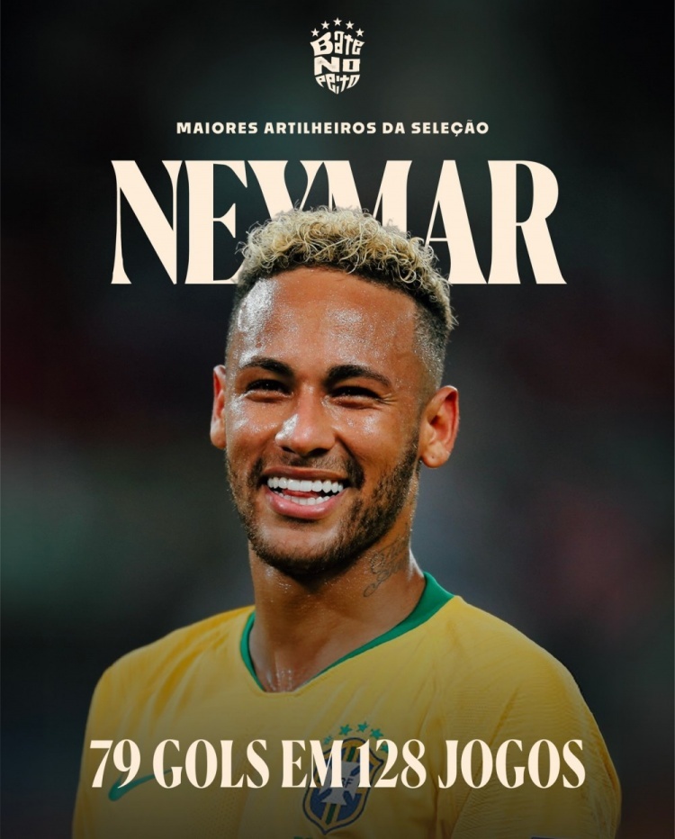 内马尔居首！#巴西队晒队史五大射手# 巴西国家队官方更新社媒动态，晒出队史五大射