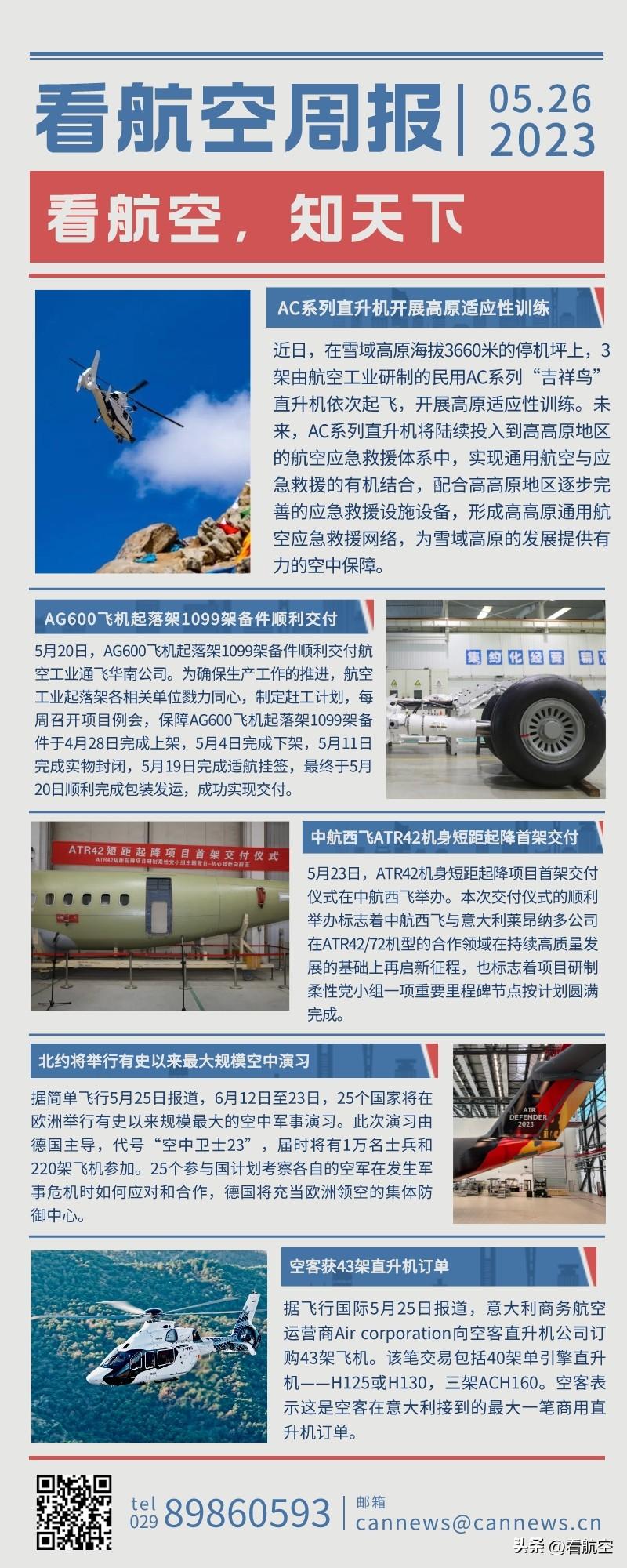 5.26看航空周报
1、AC系列直升机开展高原适应性训练
2、AG600飞机起落